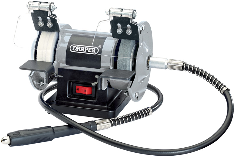 DRAPER 75mm 50W 230V Mini Bench Grinder with Flexible Drive Shaft