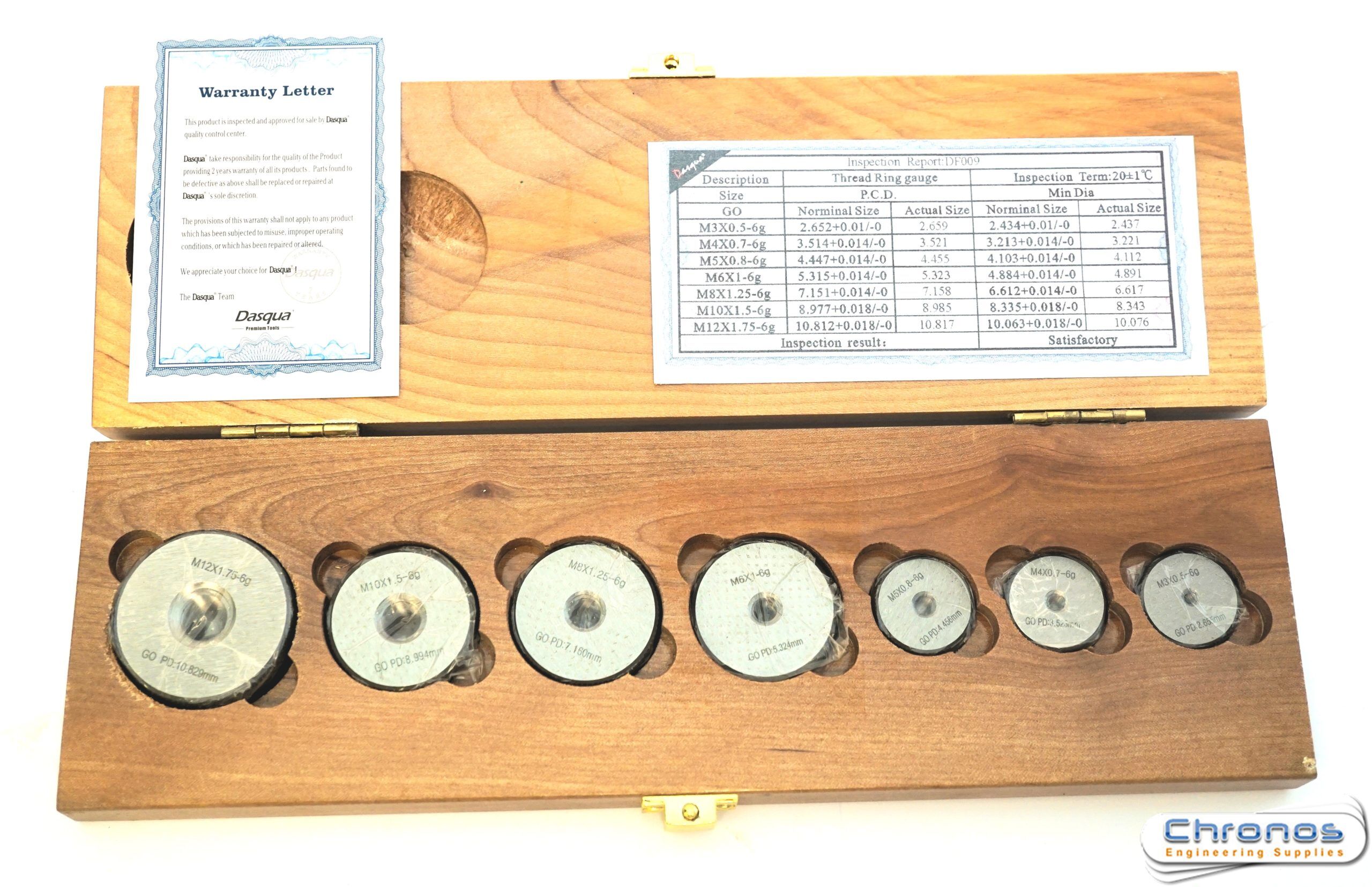 Dasqua Thread Gauge Set (Ring Gauge) M3-M12 GO 6311-3205- SORRY OUT OF STOCK