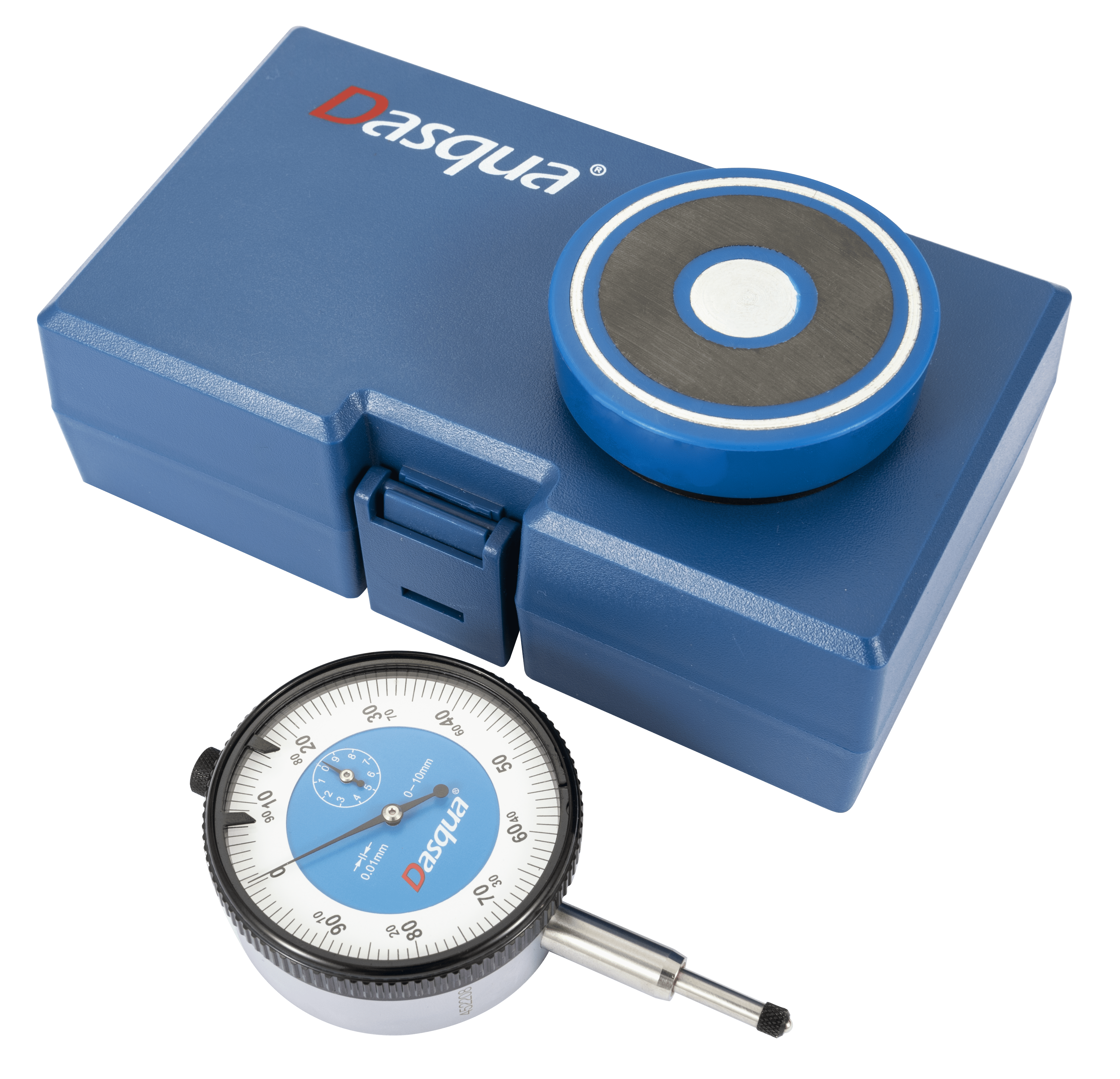 Dasqua 0-10mm x 0.01mm Metric Dial Gauge with Flat Magnetic Back