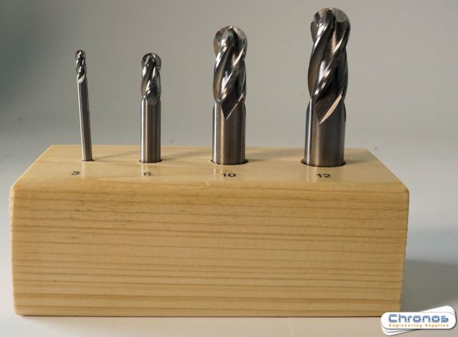 Set of 4 Solid Cobalt Ball Nosed Endmills Metric
