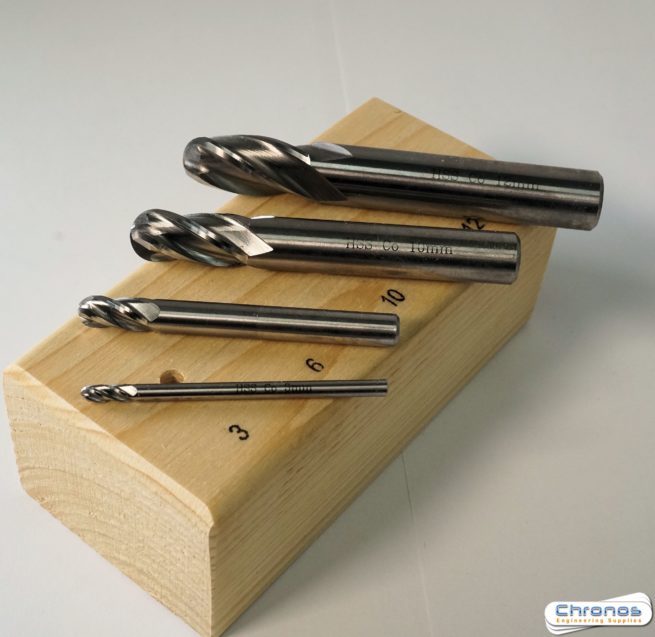 Set of 4 Solid Cobalt Ball Nosed Endmills Metric - Image 2