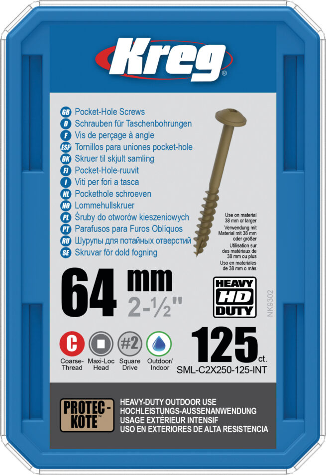 Kreg HD WR Pocket Screws – 64mm / 2-1/2″ #14 Coarse Washer Pack 125