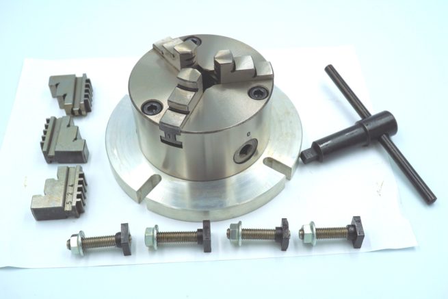 New 100mm 3 Jaw Chuck and Mounting Plate to Suit Soba 6 and 8 inch HV6/8 Rotary Tables