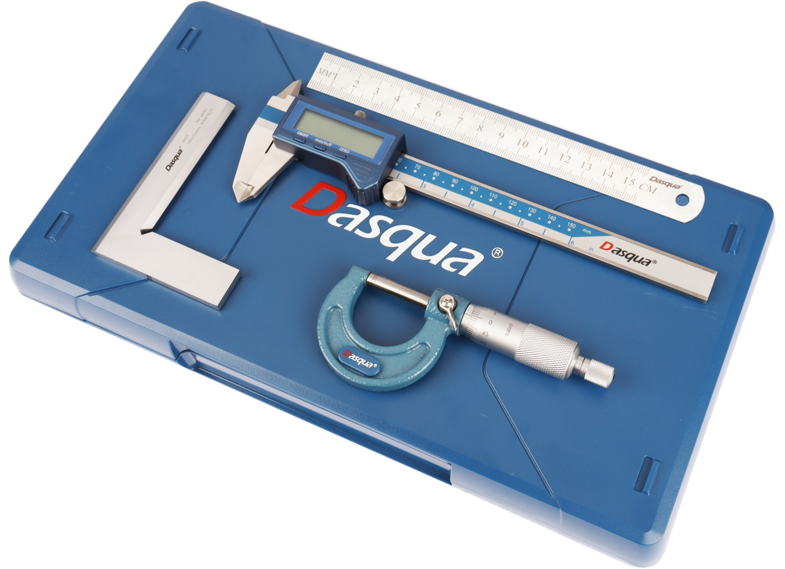 Dasqua 4pc Precision Measuring Set Digital Caliper, Micrometer, Square
