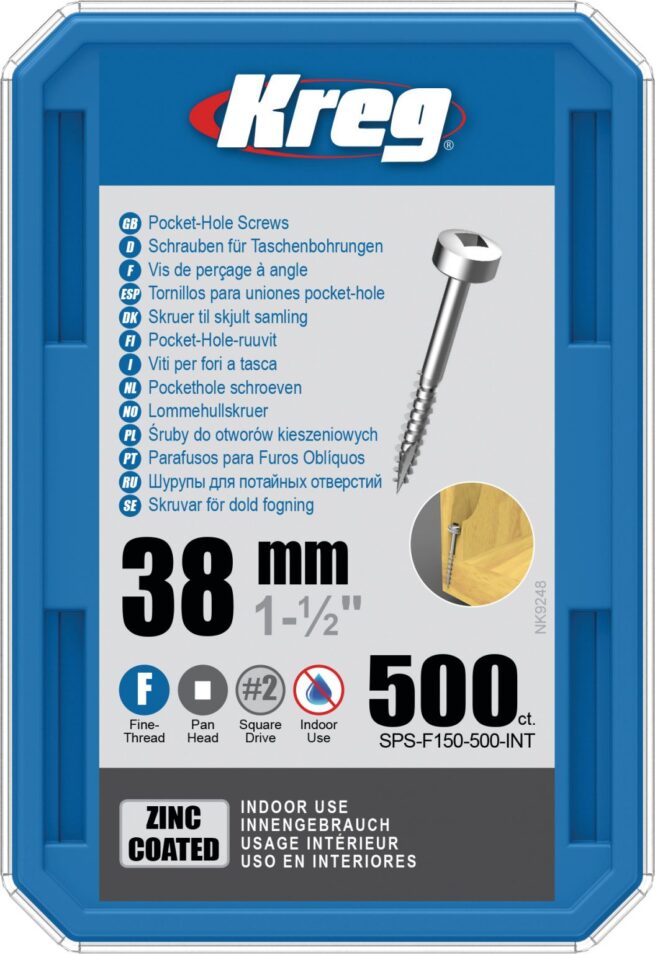 Kreg Zinc Pocket Screws – 38mm / 1-1/2″ #6 Fine Pan-Head 500 PK
