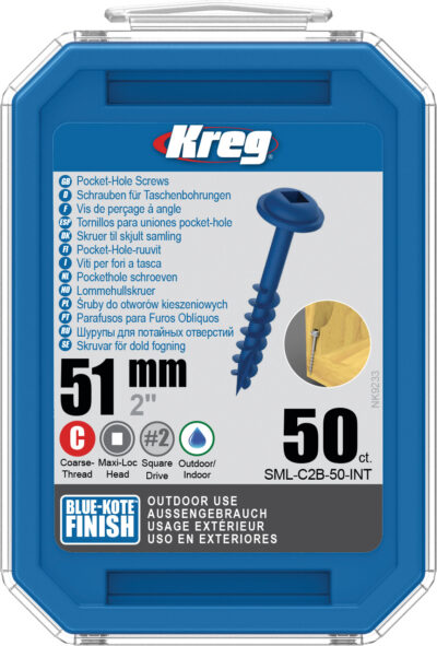 Kreg Blue-Kote Pocket-Hole Screws - 51mm, #8 Coarse, Washer-Head, 50ct