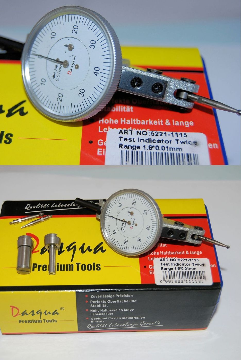52211115 Dial Gauge Dasqua Metric Dial Test Indicator with Twice the Range 