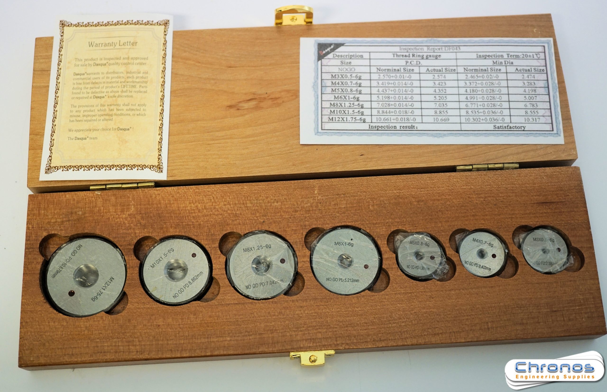Dasqua Thread Gauge Set (Ring Gauge) M3M12 NO GO Chronos Engineering