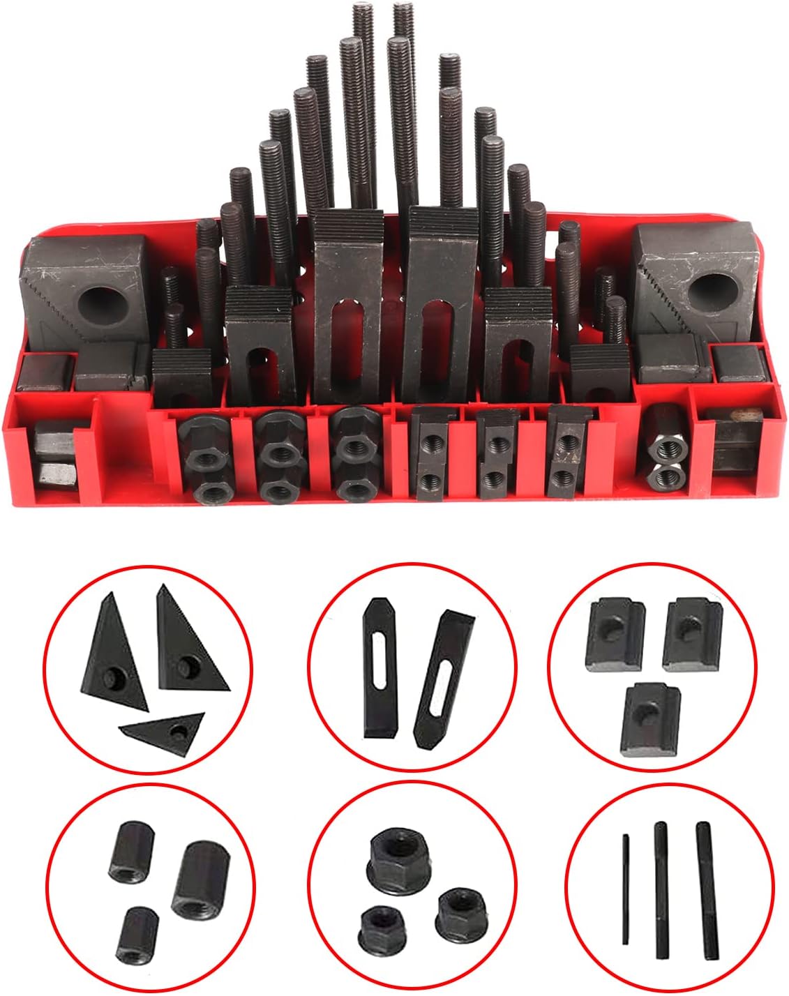 Fixture Clamp Step Block & Clamp Set: 52 Pc, 1/2-13 Stud Thread, 5/8  T-Slot, 1 Step Block Width