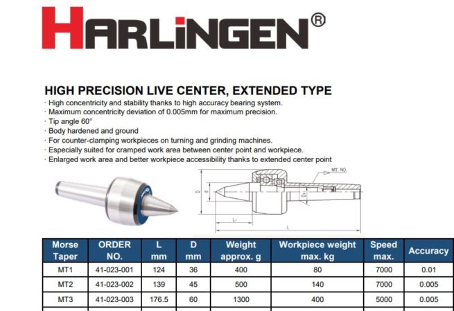 Harlingen High Precision Extended Point Live Centre MT3- SORRY OUT OF STOCK - Image 5