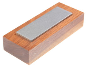 Eze-Lap 1 inch x 3 inch Coarse Grit Diamond Bench Stone (250) on a Walnut Pedestal