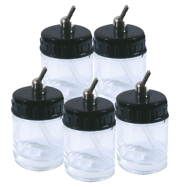 Set of  of 5  Airbrush glass 22cc jars to  fit Airbrush BD-182, BD-800 Range.