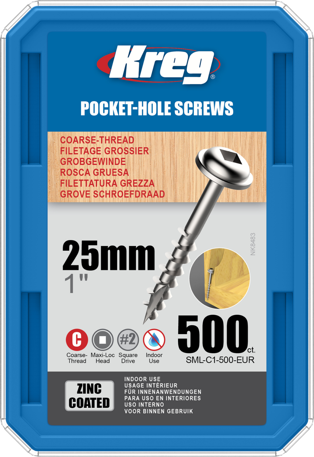 Kreg Pocket-Hole Screws - 25mm #8 Coarse, Washer-Head, 500ct