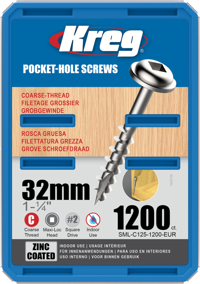 Kreg Pocket-Hole Screws - 32mm, #8 Coarse, Washer-Head, 1200ct