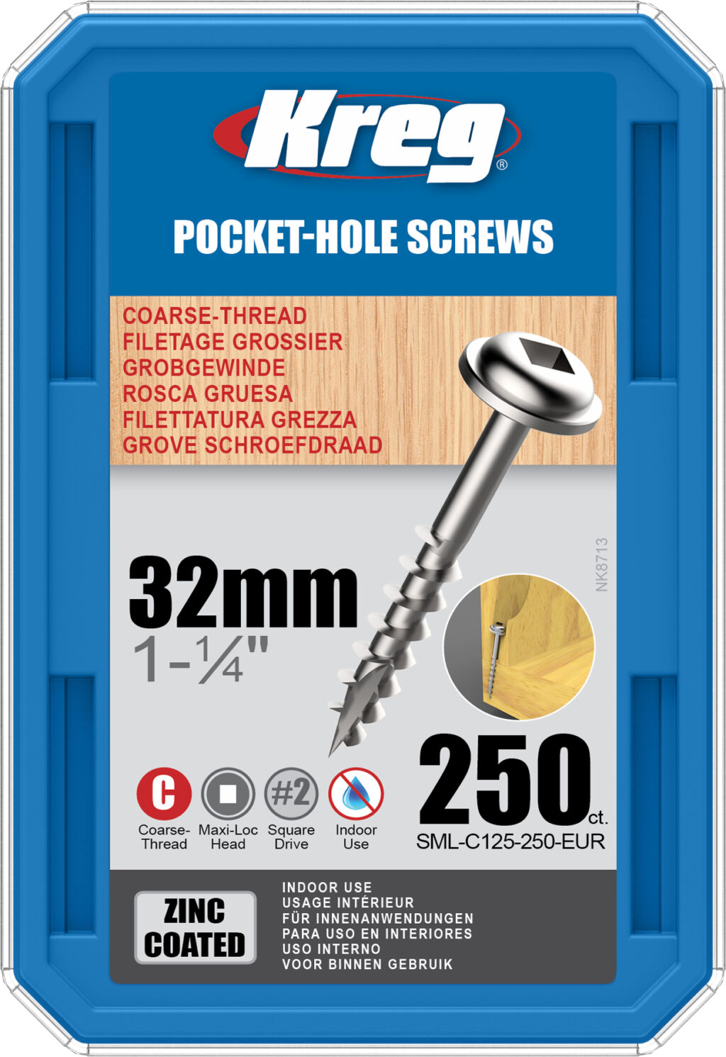 Kreg Pocket-Hole Screws - 32mm, #8 Coarse, Washer-Head, 250ct