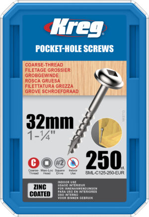 Kreg Pocket-Hole Screws – 32mm, #8 Coarse, Washer-Head, 250ct
