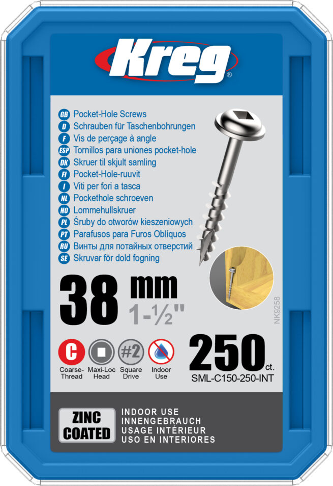 Kreg Pocket Screws – 38mm / 1-1/2″ #8 Coarse Washer-Head 250 PK