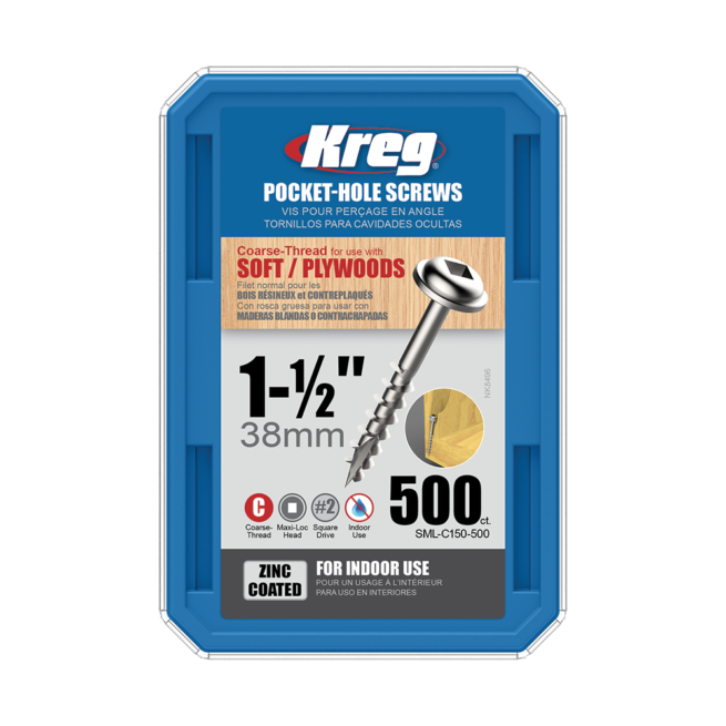 Kreg Pocket Screws – 38mm / 1-1/2″ #8 Coarse Washer-Head 500 PK
