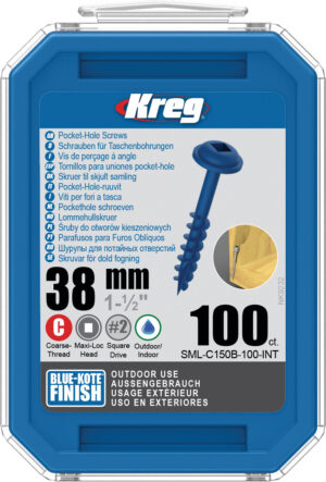 Kreg Blue-Kote WR Pocket Screws – 38mm / 1-1/2″ #8 Coarse 100 pk