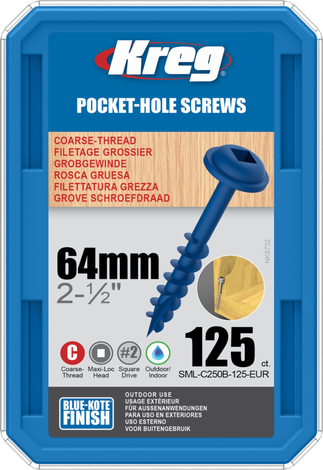Kreg Blue-Kote Pocket-Hole Screws - 64mm, #8 Coarse, Washer-Head, 125ct