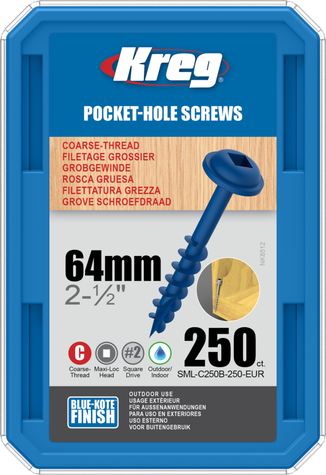 Kreg Blue-Kote Pocket-Hole Screws - 64mm, #8 Coarse, Washer-Head, 250ct