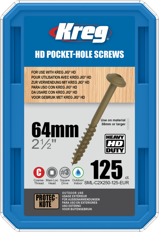 Kreg HD Pocket-Hole Screws - 64mm, #14 Coarse, Washer-Head, 125ct