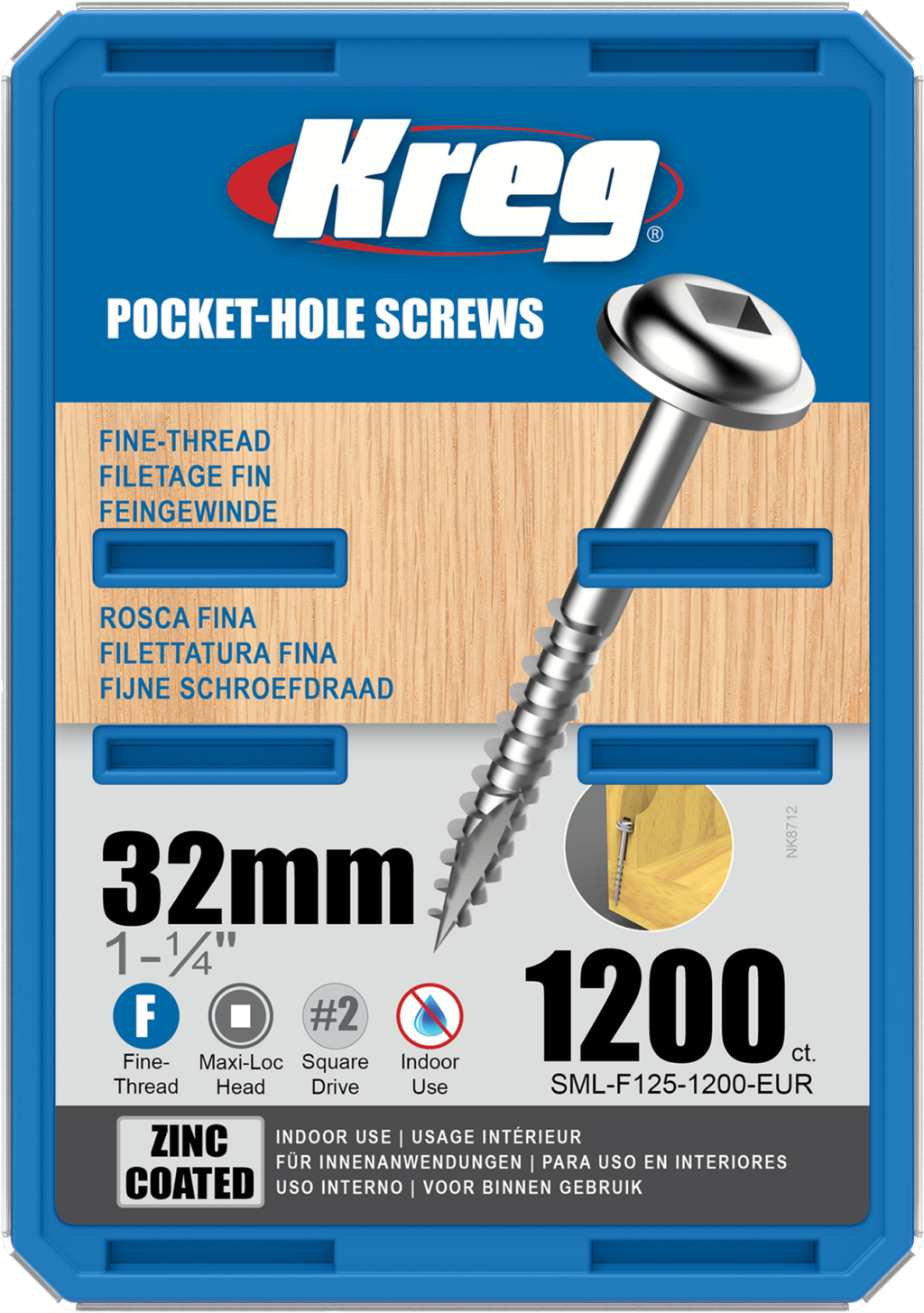 Kreg Pocket-Hole Screws - 32mm, #7 Fine, Washer-Head, 1200ct