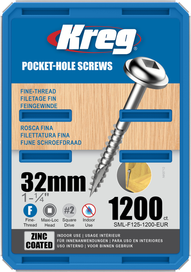 Kreg Pocket-Hole Screws - 32mm, #7 Fine, Washer-Head, 1200ct