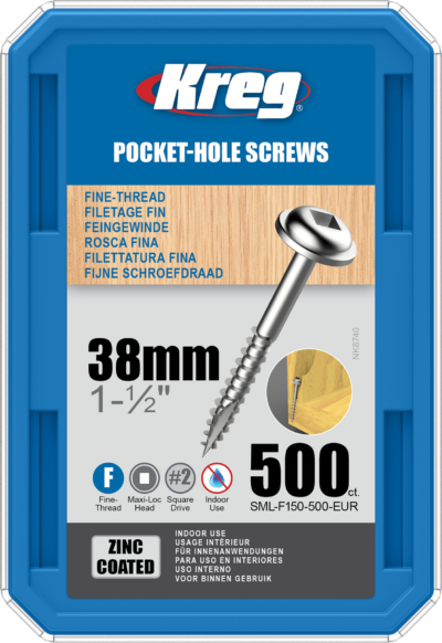 Kreg Pocket-Hole Screws - 38mm, #7 Fine, Washer-Head, 500ct