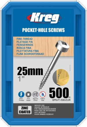 Kreg Pocket-Hole Screws – 25mm, #6 Fine, Pan-Head, 500ct