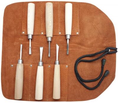 Beber 6 Piece Mini Carving Set in Leather Tool Roll BEBKIT3