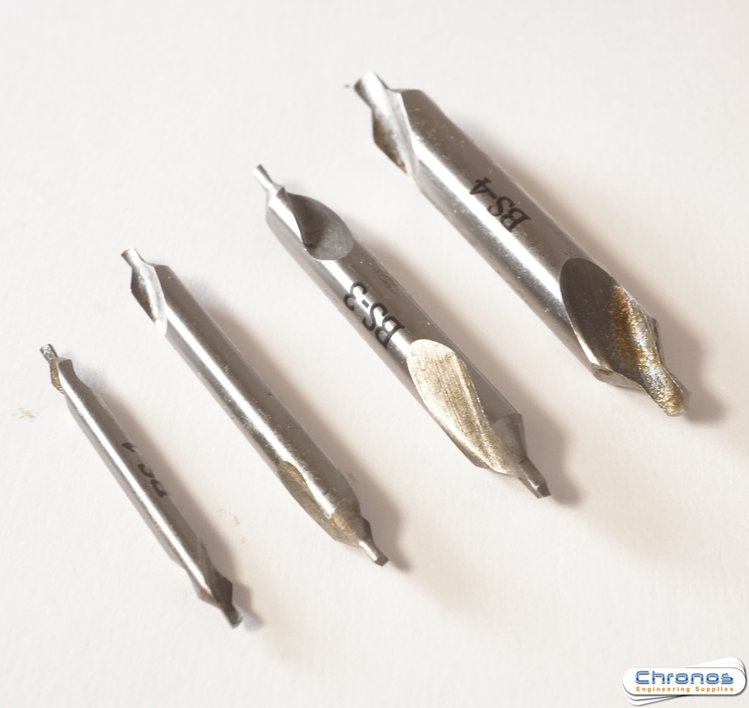 Set of 4 HSS Centre Drills BS1 2 3 and 4 Chronos Engineering Supplies