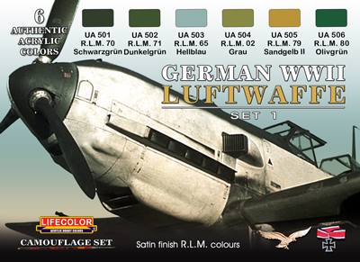 LifeColor German WWII Luftwaffe Paint Set 1 (22ml x 6) [LC-CS06]