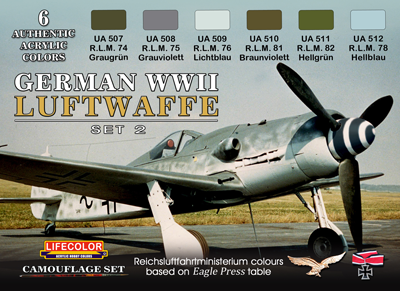 LifeColor German WWII Luftwaffe Paint Set 2 (22ml x 6) [LC-CS07]