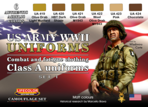 LifeColor USA WWII Army Uniforms Paint Set 1 (22ml x 6) [LC-CS17]
