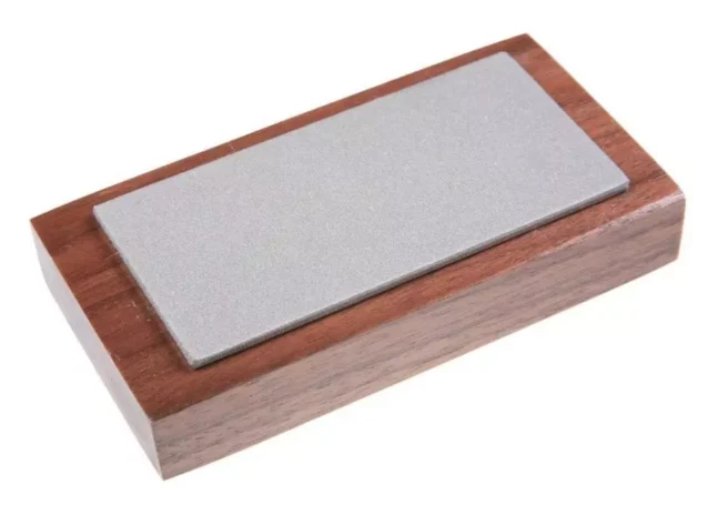 Eze-Lap 2 inch x 4 inch Medium Grit Diamond Bench Stone (400) on a Walnut Pedestal