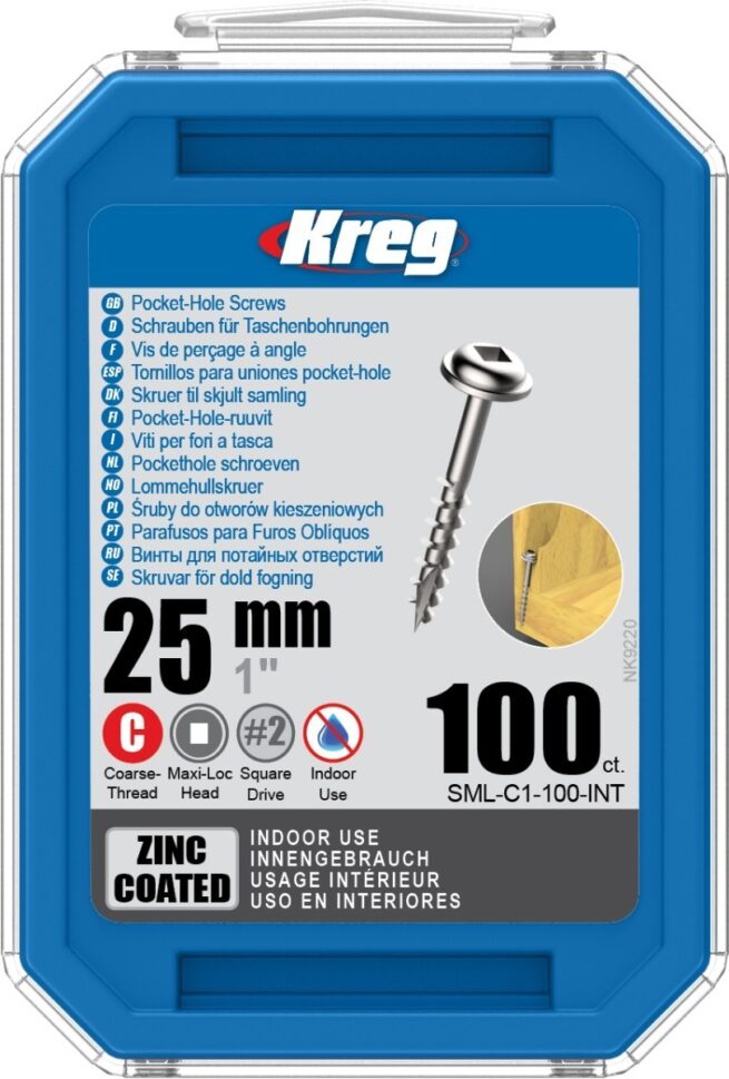Kreg Pocket Screws – 25mm / 1″ #8 Coarse Washer-Head Pack 100