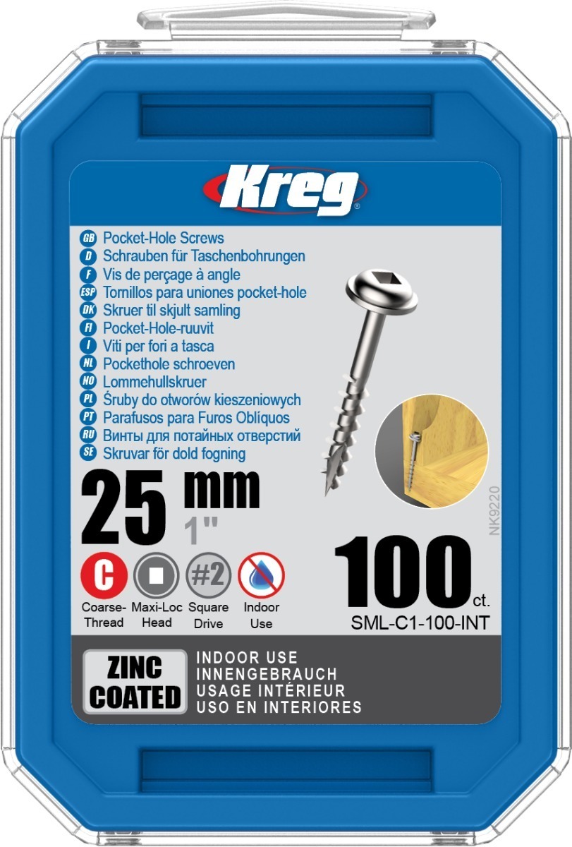 Kreg Pocket Screws – 25mm / 1″ #8 Coarse Washer-Head Pack 100